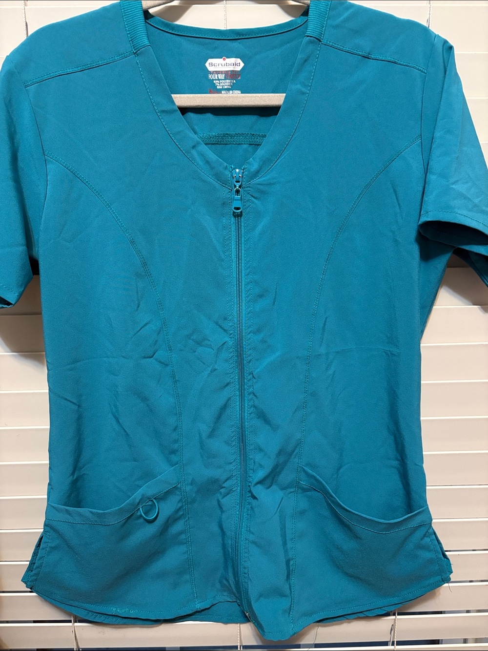 Scrubaid Teal Zip-Front Medical Scrub Top with Ring Detail